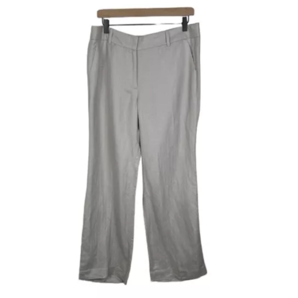 J. Crew Factory Womens 12S Pants Trousers Linen Blend High Rise Wide Leg Beige